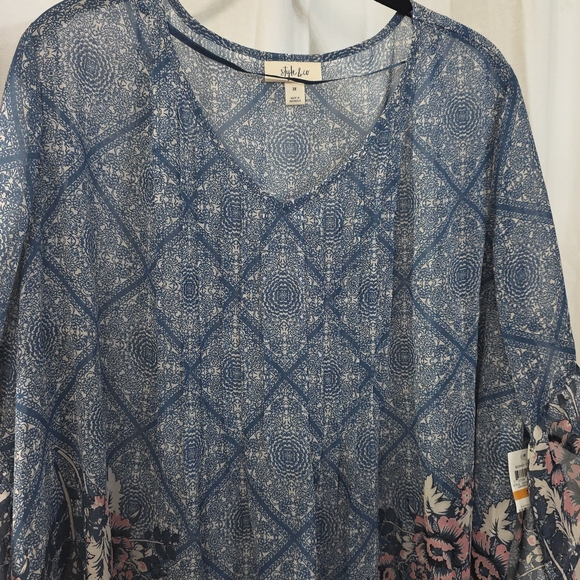 0x 1x 2x 3x Style Co Georgette Pintuck Pink Blue Bell Sleeve Boho Babydoll Top - Picture 6 of 9